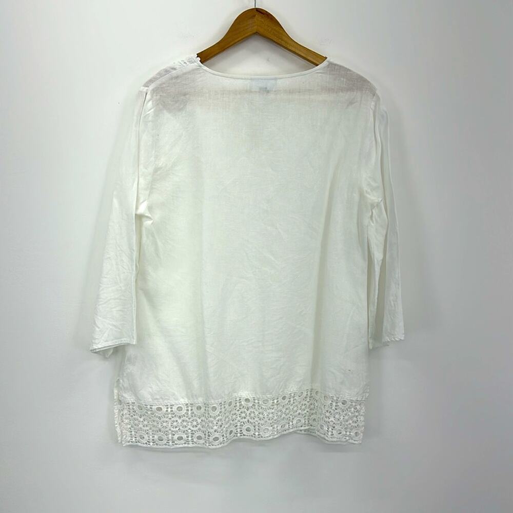 Jm Collection White 100% Linen Popover Top With Lace Croch Details Size M View 6